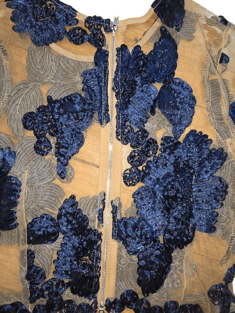 Women's L'ATISTE Blue Floral Embroidered Sheer Two Piece Skirt Set Size S Dress