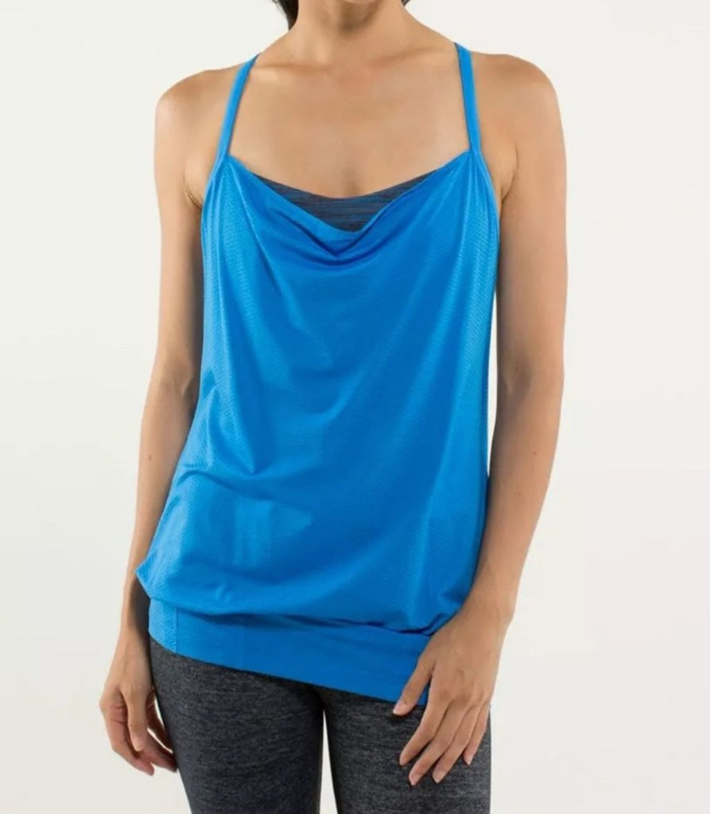 Lululemon Women's 6 Blue Athletic Y Tank Shelf Bra Racerback Layered Vented Gym