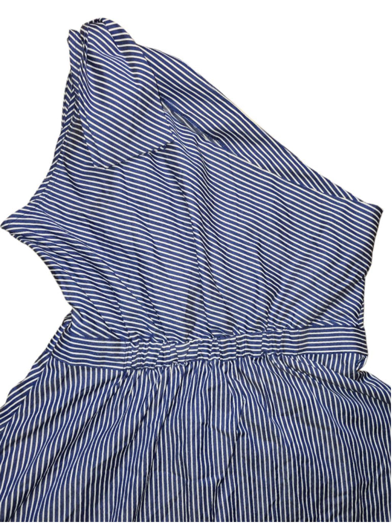 Women ECI Dress Blue White Striped Size 10 One Shoulder Bow Detail Fit & Flare
