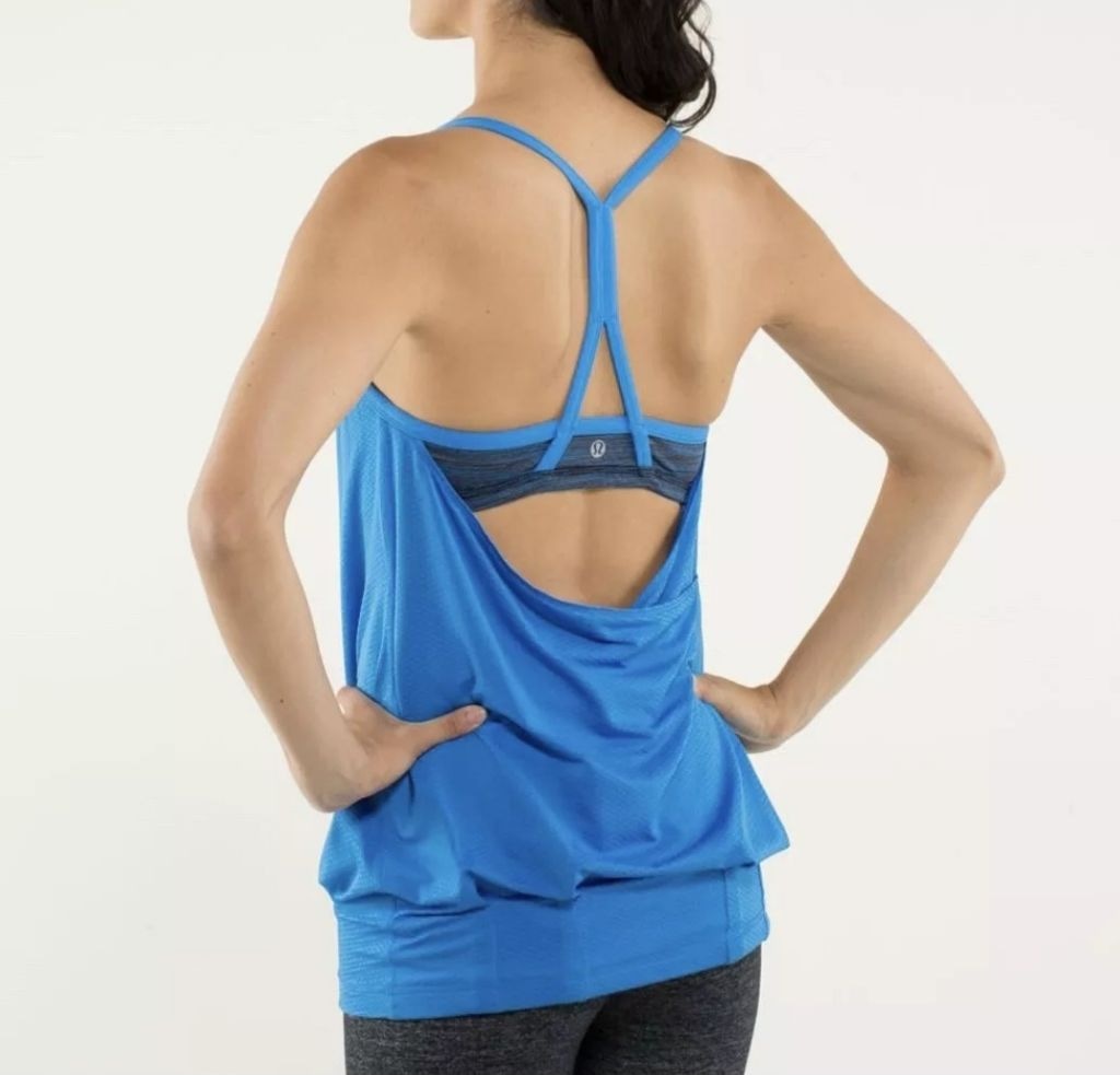 Lululemon Women's 6 Blue Athletic Y Tank Shelf Bra Racerback Layered Vented Gym