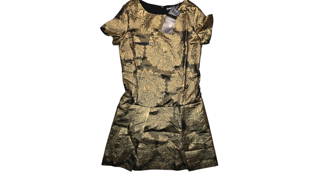 Women's Desigual Vest Gold Floral Lucia Dress Size 38 US 8 Mini HOLIDAY
