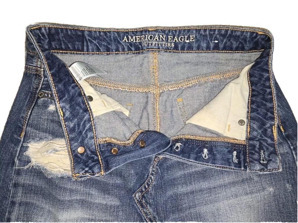 VTG Y2K American Eagle Button Fly Jean Skirt Size 2 Distressed Denim