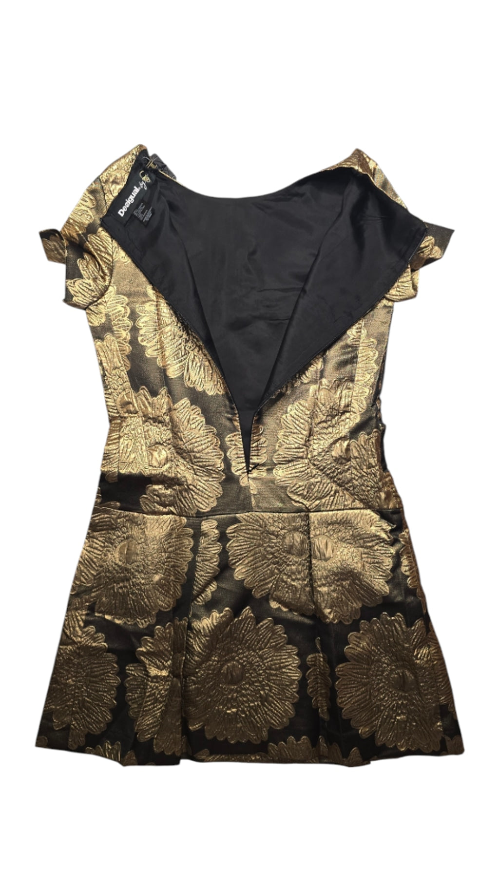 Women's Desigual Vest Gold Floral Lucia Dress Size 38 US 8 Mini HOLIDAY