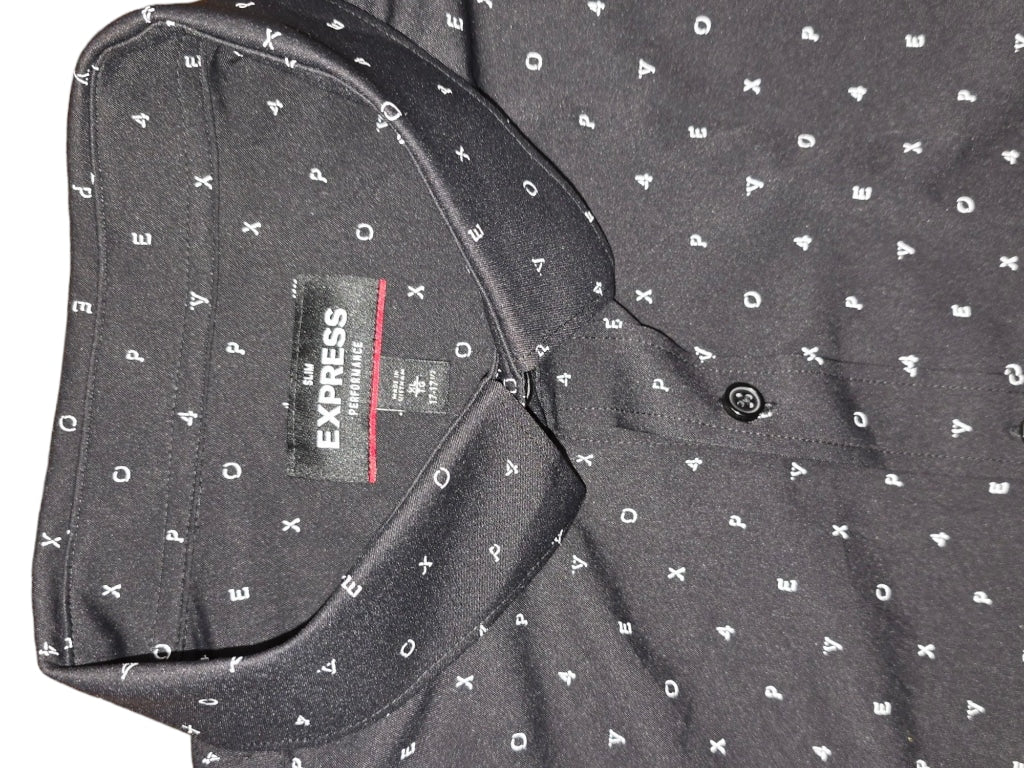 Men's Express Fitted Stretch Moisture Wicking Soft Shirt Black White Letters XL