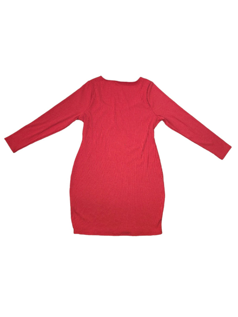 Women's Bar III Red 2X Ribbed V-Neck Sweater Dress Fitted Bodycon Long Sleeve