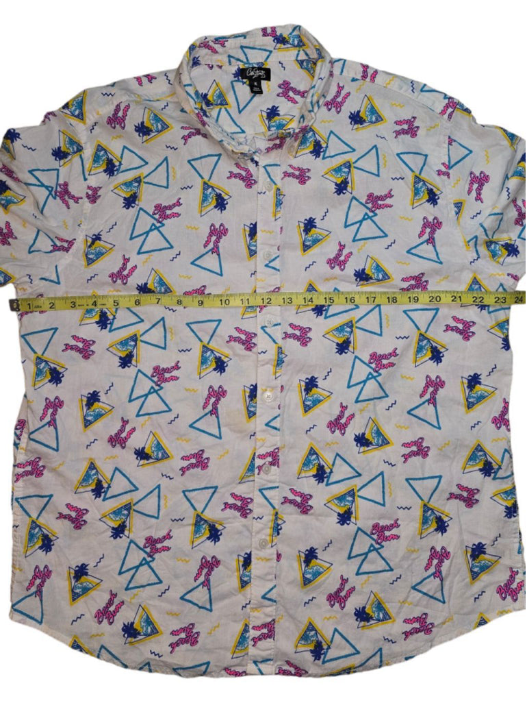 Vintage Men's City Streets Beach Bum 90's Saved By The Bel Button Shirt XL White