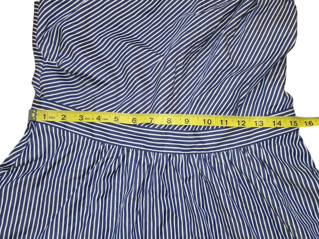 Women ECI Dress Blue White Striped Size 10 One Shoulder Bow Detail Fit & Flare
