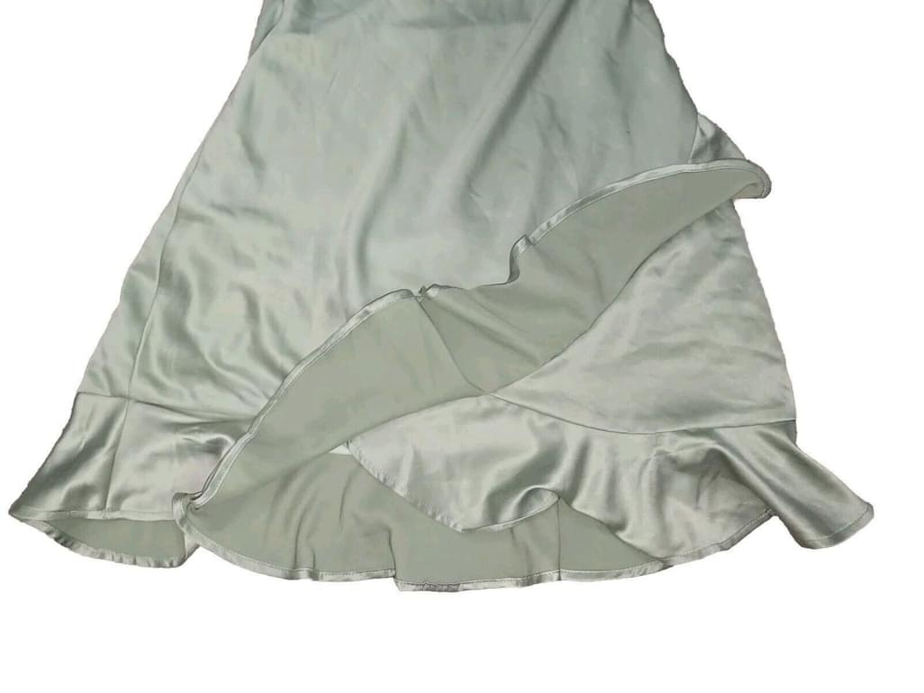 Princess Polly Darian Open Back Sage Green Ruffle Mini Dress SZ 4 Side Zip