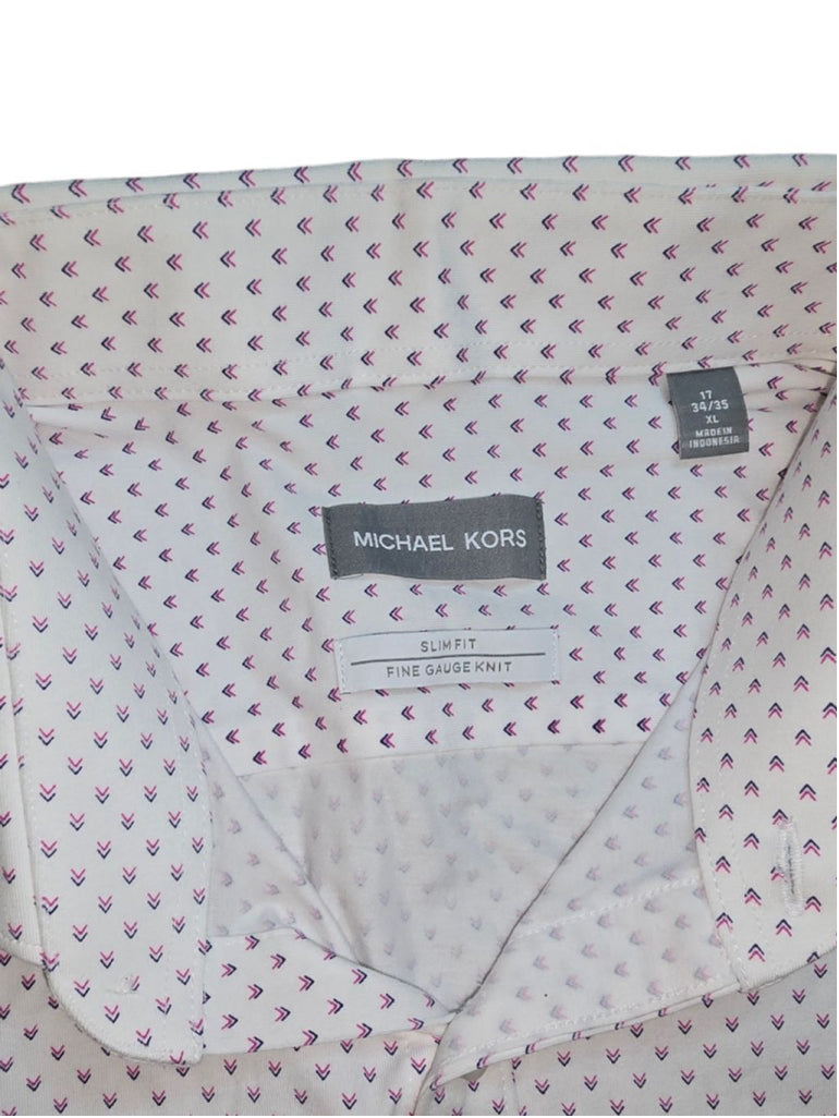 Men's Michael Kors White Slim Fit Fine Gauge Knit LS Button Down Shirt Size XL