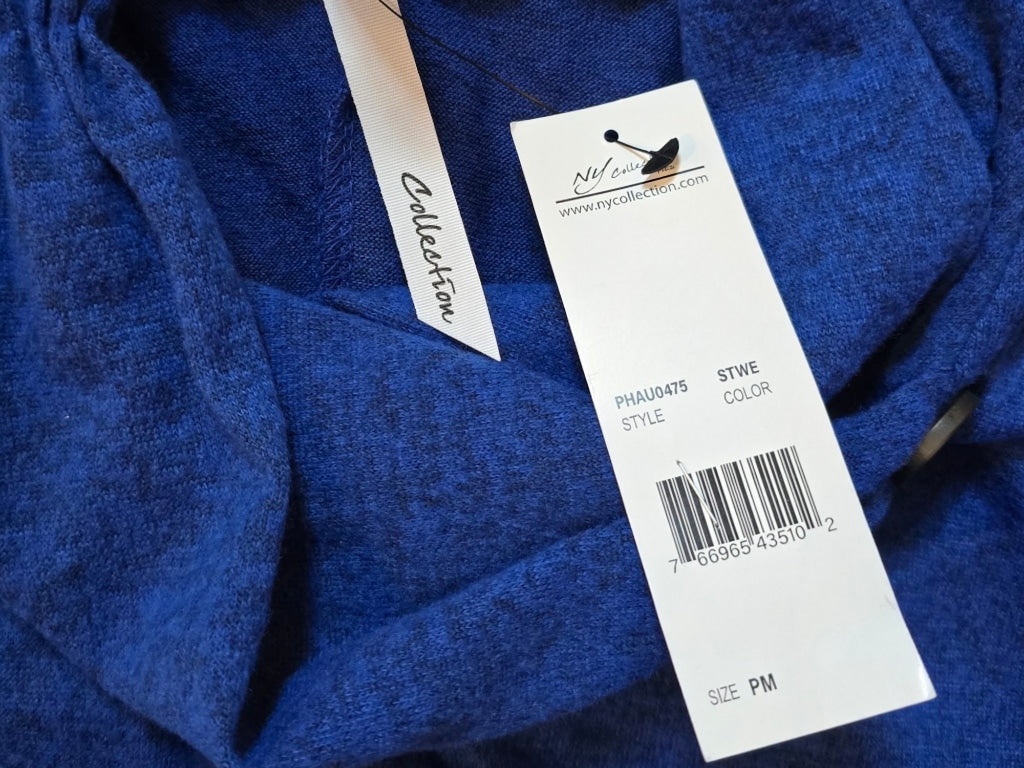 Women's NY Collection Blouse PM Blue Petite 3/4 Sleeve Crossover Cowl Neck Top