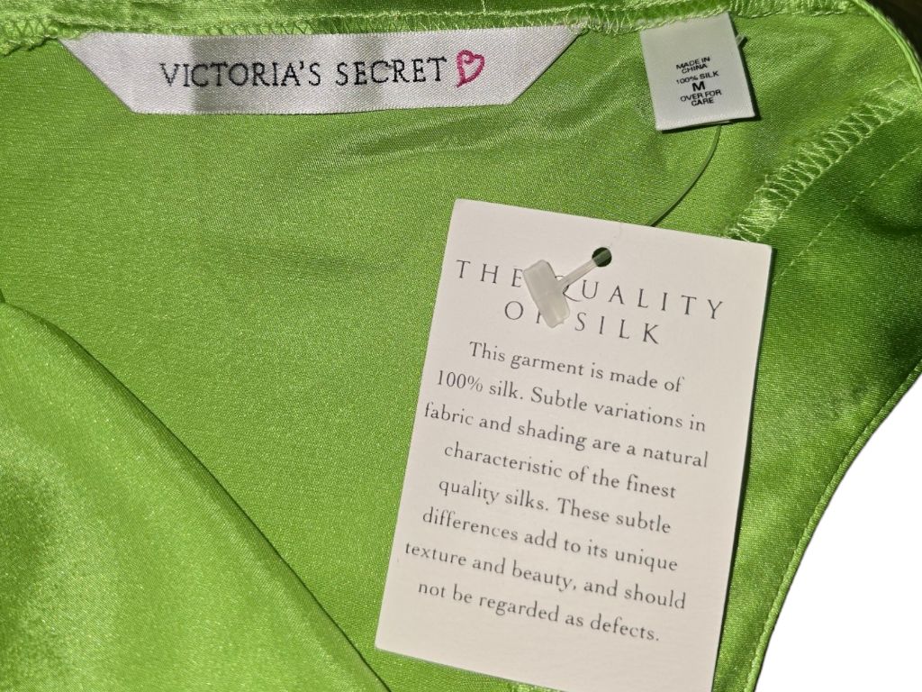 NWT Vintage 90s Victoria's Secret Green Silk Slip Dress Size M Night Gown