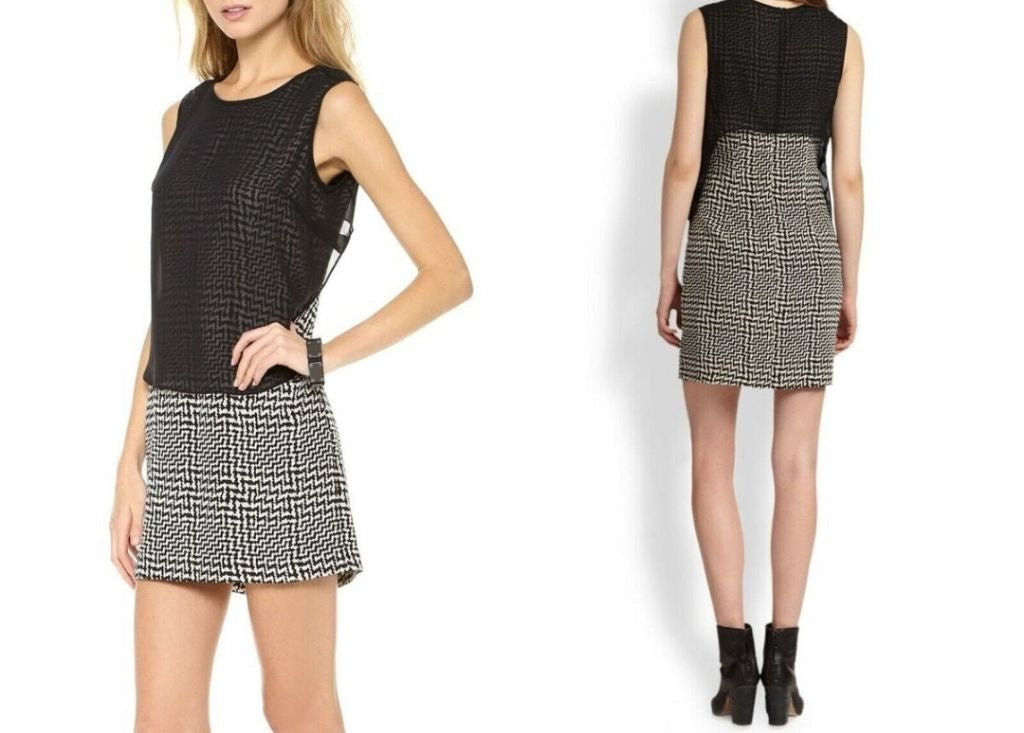 Women's Rag & Bone Black Fleet Dress 100% Silk Zig Zag with Sheer top Size 4