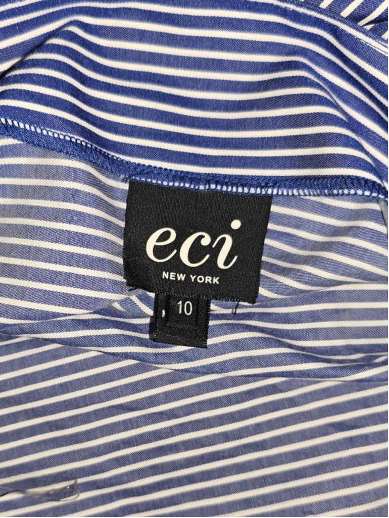 Women ECI Dress Blue White Striped Size 10 One Shoulder Bow Detail Fit & Flare