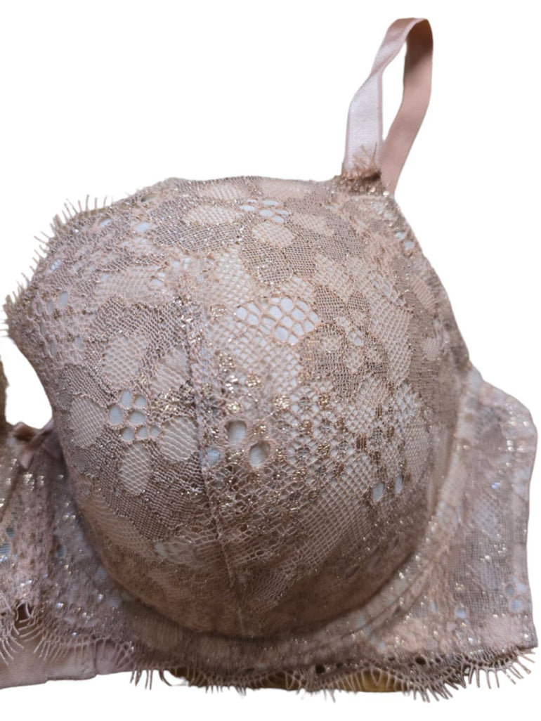 Women's Victoria's Secret Dream Angels Lined Demi Bra Nude Pink 36D Gold Shimmer