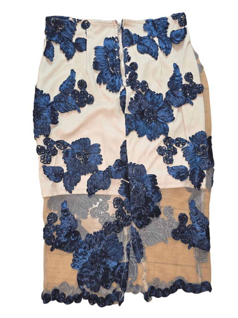 Women's L'ATISTE Blue Floral Embroidered Sheer Two Piece Skirt Set Size S Dress