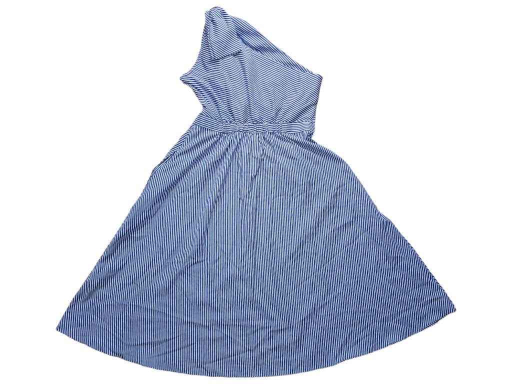 Women ECI Dress Blue White Striped Size 10 One Shoulder Bow Detail Fit & Flare