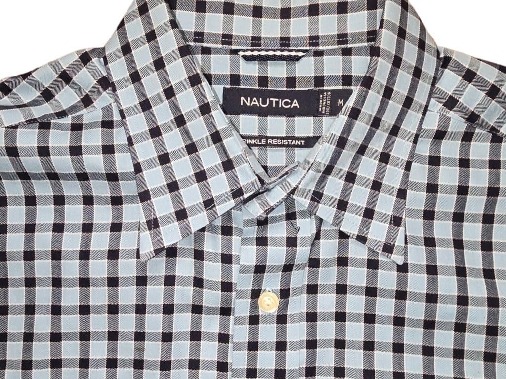 Men's Nautica Blue Gingham Button Down Shirt Size M Wrinkle Resistant