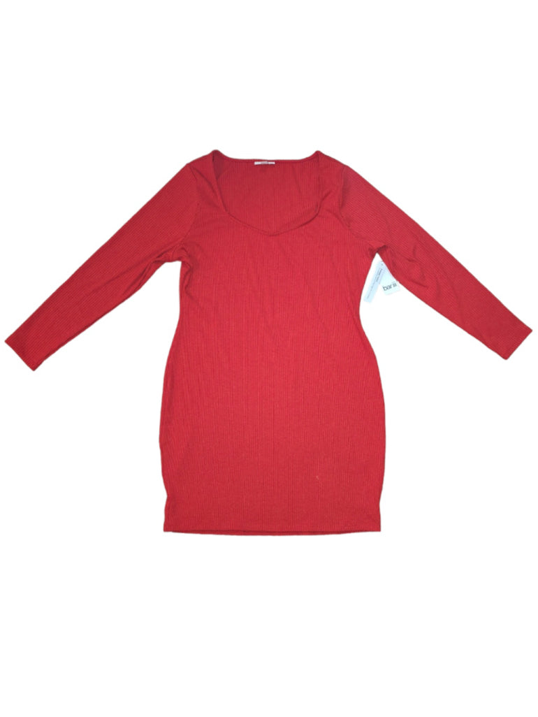 Women's Bar III Red 2X Ribbed V-Neck Sweater Dress Fitted Bodycon Long Sleeve