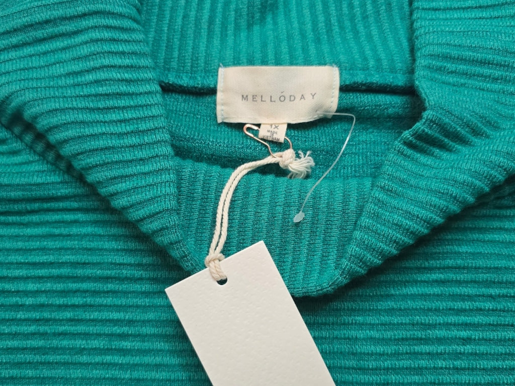 Women's Melloday Green Tunic Sweater Ribbed Knit Top 1X Mock Neck Pullover NEW