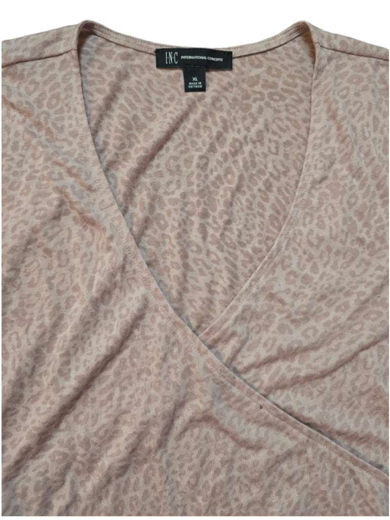 Women's INC International Concepts Pink Leopard Print Top XL Long Sleeve wrap