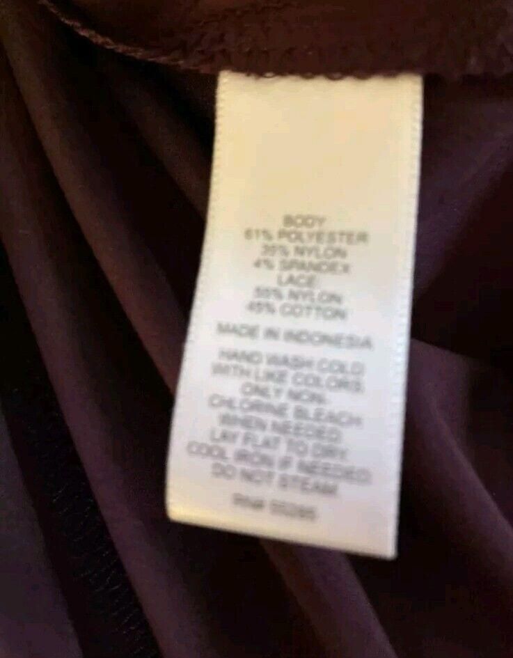 EXPRESS ELITE STRETCH BURGANDY BLACK LACE CAP SLEEVE BLOUSE MEDIUM
