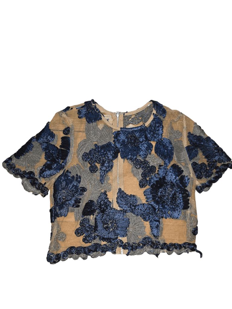 Women's L'ATISTE Blue Floral Embroidered Sheer Two Piece Skirt Set Size S Dress