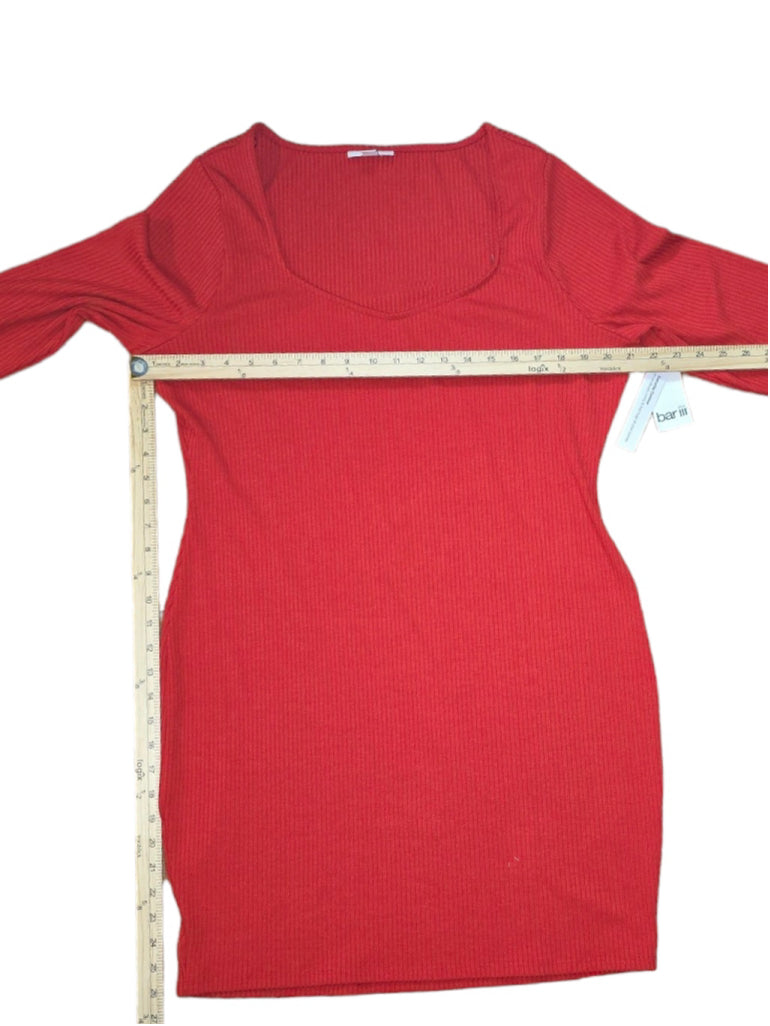 Women's Bar III Red 2X Ribbed V-Neck Sweater Dress Fitted Bodycon Long Sleeve