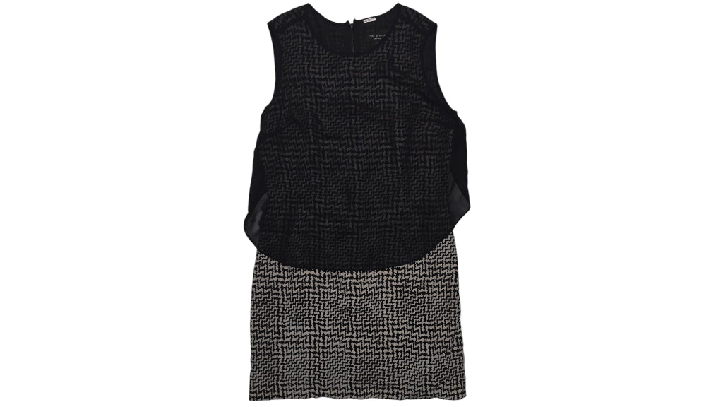 Women's Rag & Bone Black Fleet Dress 100% Silk Zig Zag with Sheer top Size 4