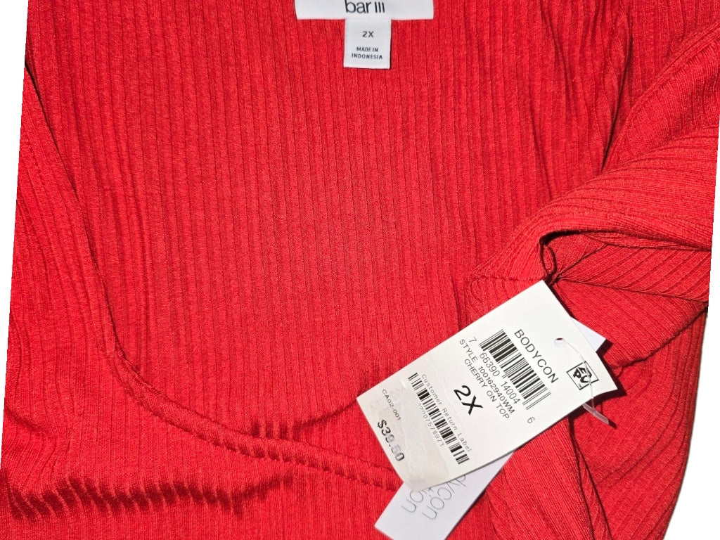 Women's Bar III Red 2X Ribbed V-Neck Sweater Dress Fitted Bodycon Long Sleeve