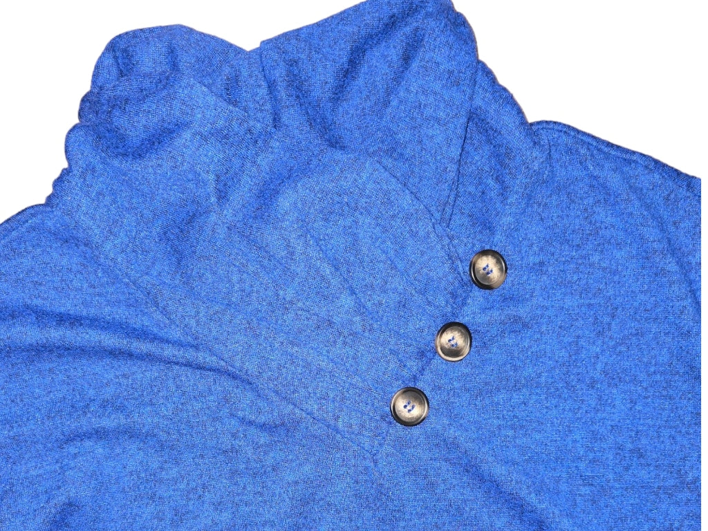 Women's NY Collection Blouse PM Blue Petite 3/4 Sleeve Crossover Cowl Neck Top
