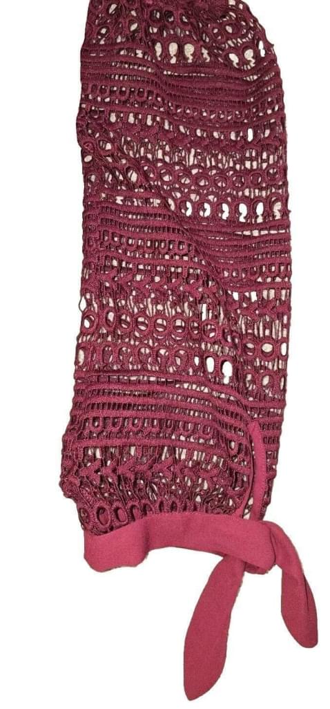 Express Off Shoulder Burgundy Crochet 3/4 Tie Sleeve Top XS