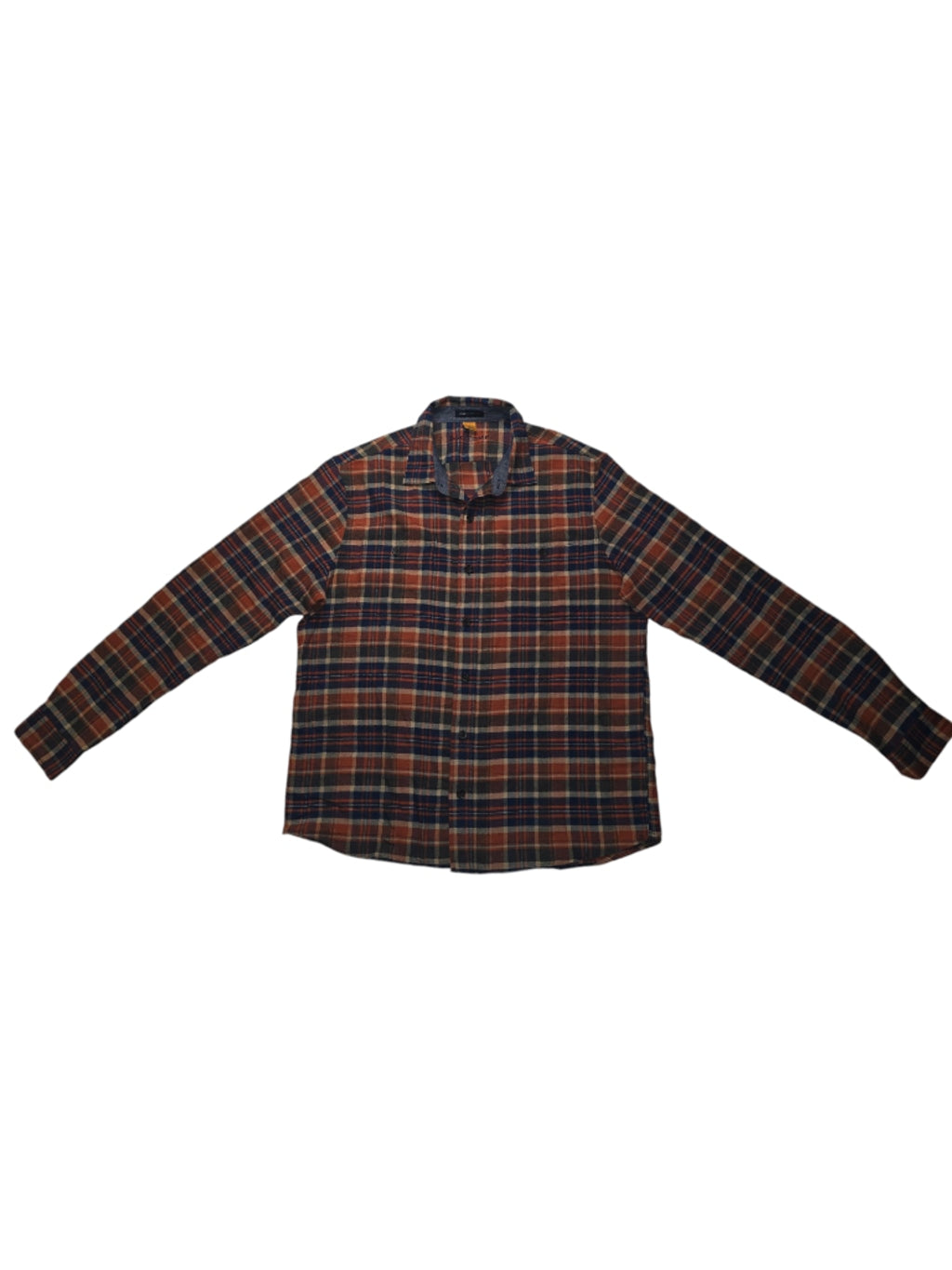 Men's Tailor Vintage Luxe Performance Flannel Shirt Medium Orange Blue Plaid L