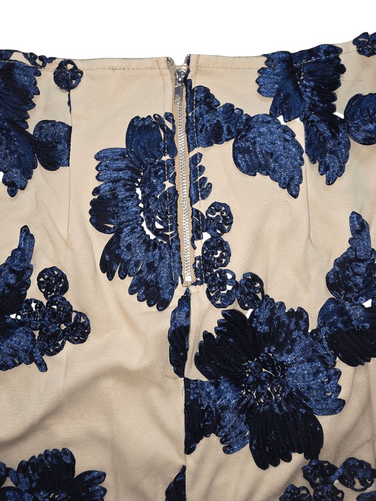 Women's L'ATISTE Blue Floral Embroidered Sheer Two Piece Skirt Set Size S Dress