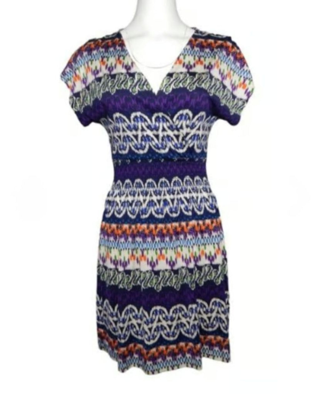 Women's Tory Burch Silk Dress XS Blue Multi Cap Sleeve Boho