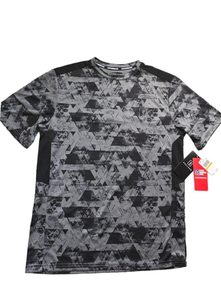 Men's PGA TOUR Gray Geometric Camo Print Short Sleeve Golf Shirt Small MSRP $50
