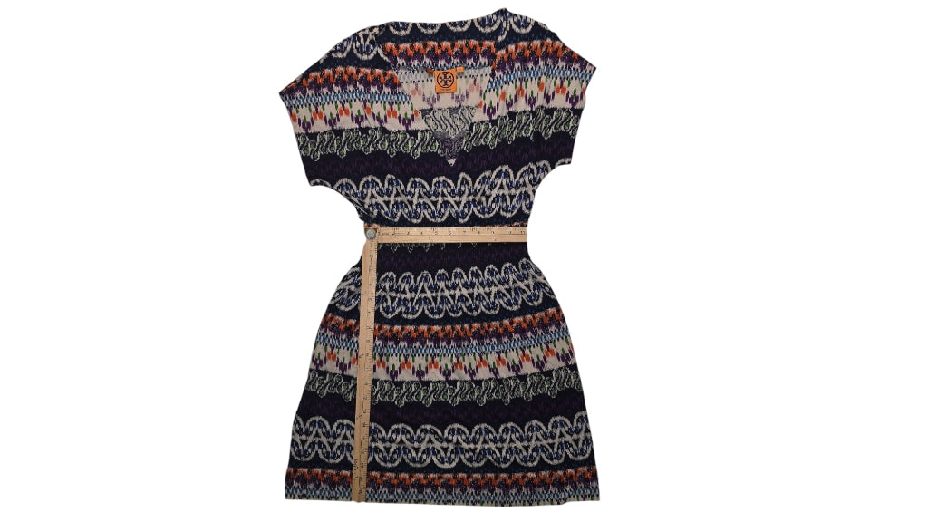 Women's Tory Burch Silk Dress XS Blue Multi Cap Sleeve Boho
