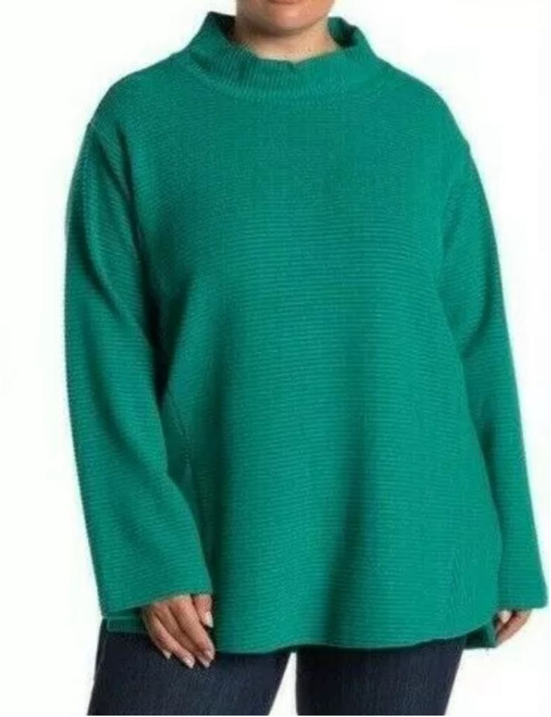 Women's Melloday Green Tunic Sweater Ribbed Knit Top 1X Mock Neck Pullover NEW