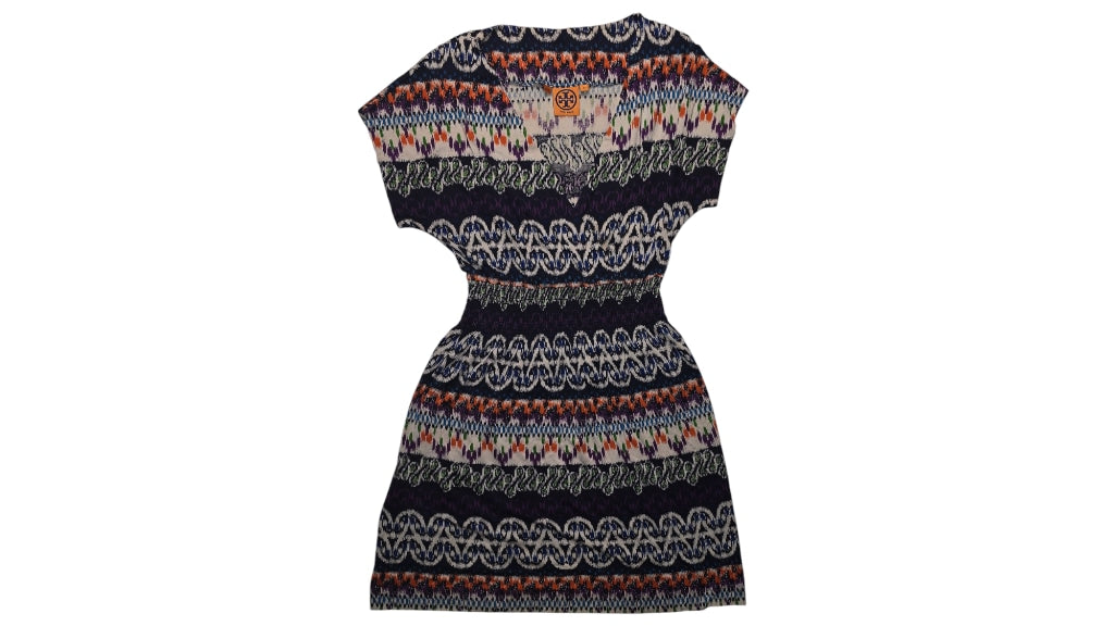 Women's Tory Burch Silk Dress XS Blue Multi Cap Sleeve Boho