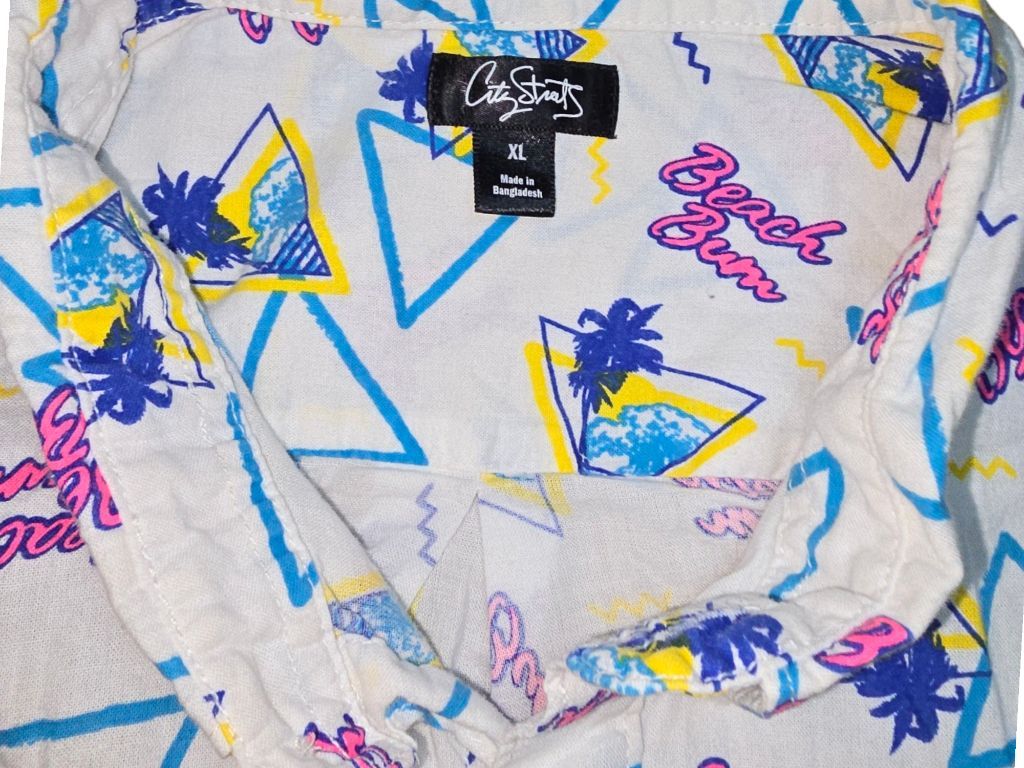 Vintage Men's City Streets Beach Bum 90's Saved By The Bel Button Shirt XL White