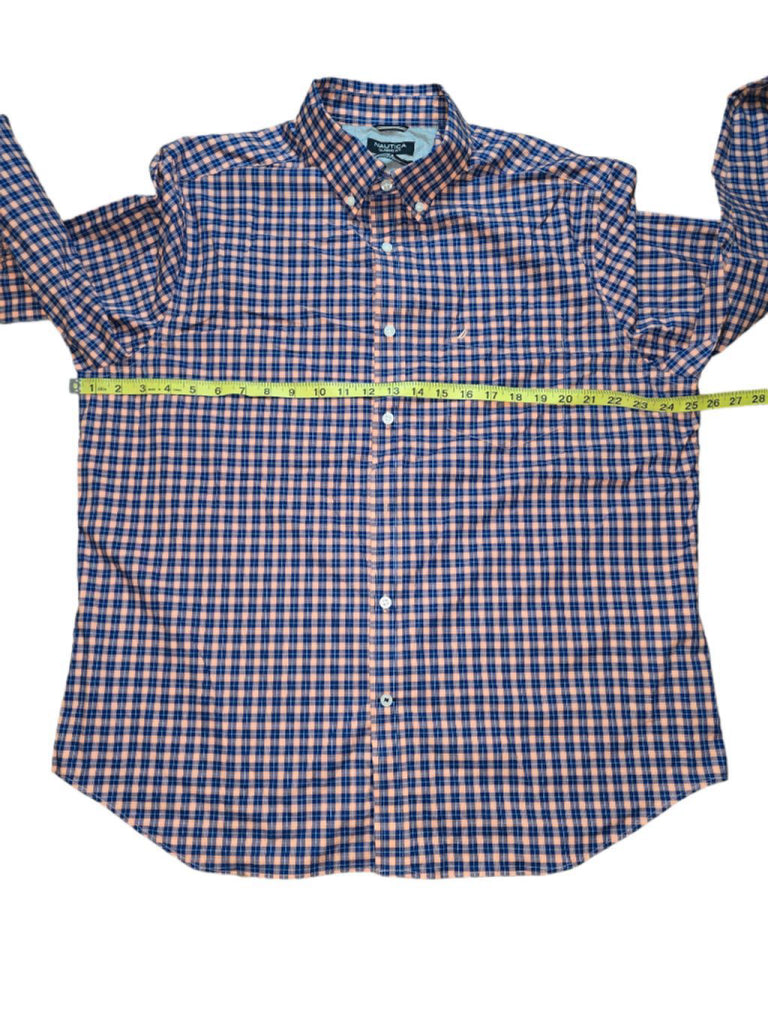 Men's Nautica Flex Wrinkle Resistant Blue Peach Pink Plaid Button Down Shirt XL