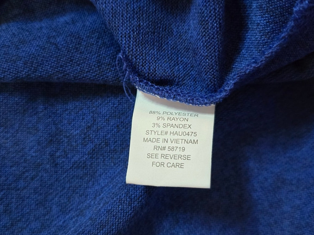 Women's NY Collection Blouse PM Blue Petite 3/4 Sleeve Crossover Cowl Neck Top