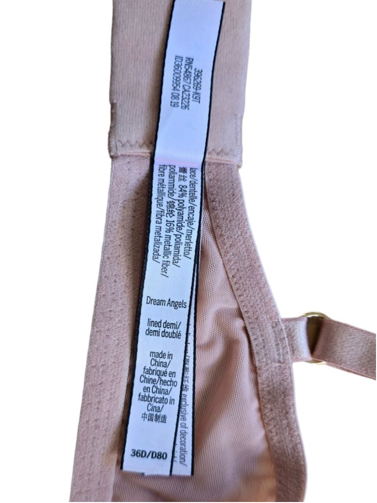 Women's Victoria's Secret Dream Angels Lined Demi Bra Nude Pink 36D Gold Shimmer