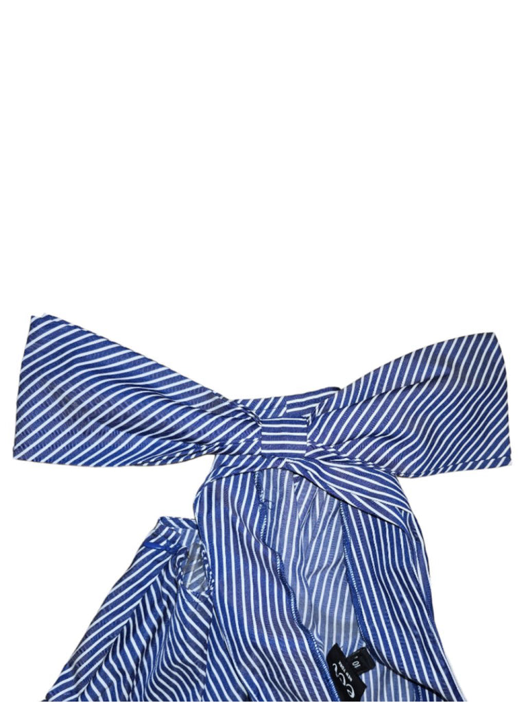 Women ECI Dress Blue White Striped Size 10 One Shoulder Bow Detail Fit & Flare