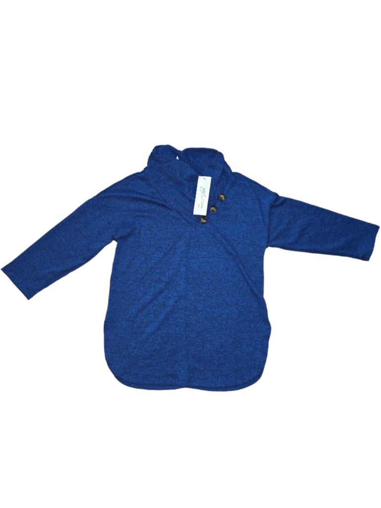 Women's NY Collection Blouse PM Blue Petite 3/4 Sleeve Crossover Cowl Neck Top