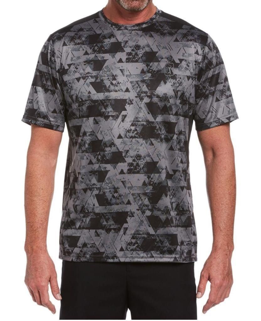 Men's PGA TOUR Gray Geometric Camo Print Short Sleeve Golf Shirt Small MSRP $50