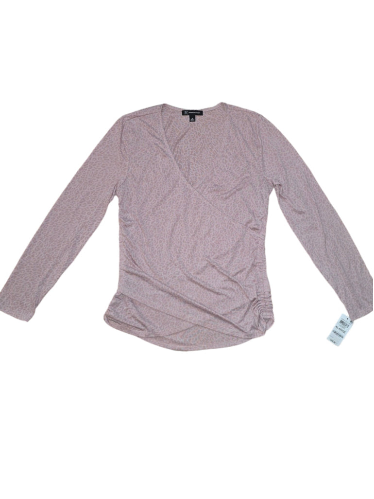 Women's INC International Concepts Pink Leopard Print Top XL Long Sleeve wrap
