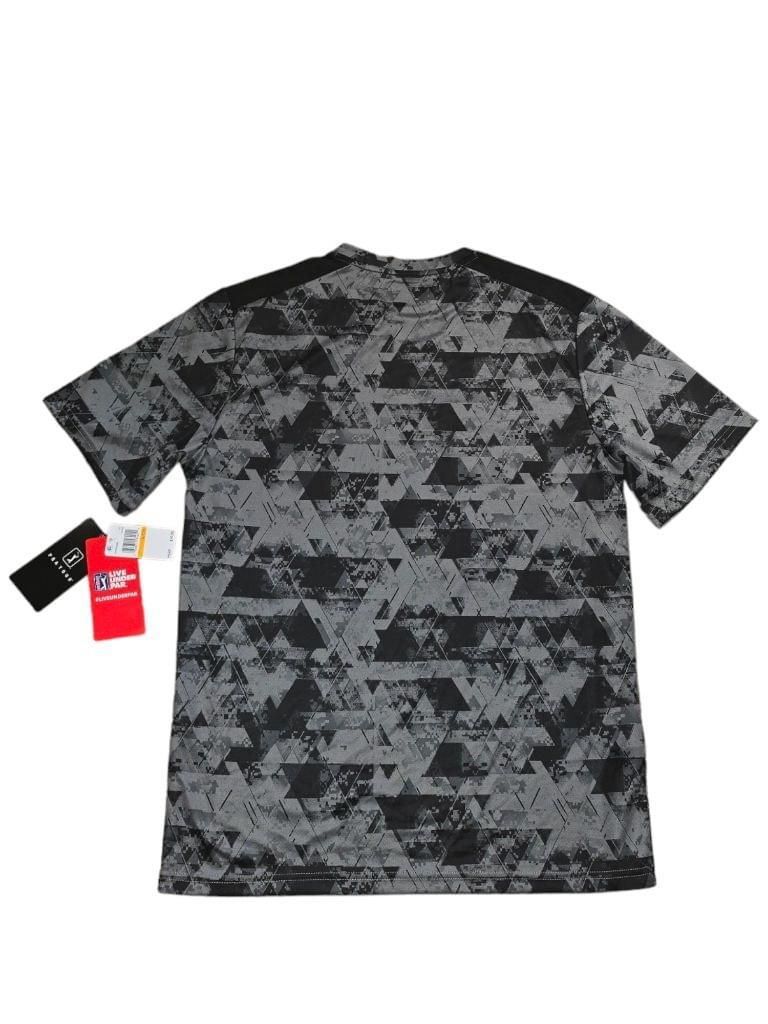 Men's PGA TOUR Gray Geometric Camo Print Short Sleeve Golf Shirt Small MSRP $50