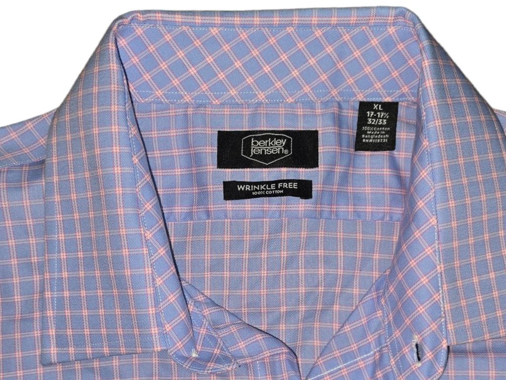 Men's Berkley Jensen Blue and Pink Plaid Dress Shirt Size XL