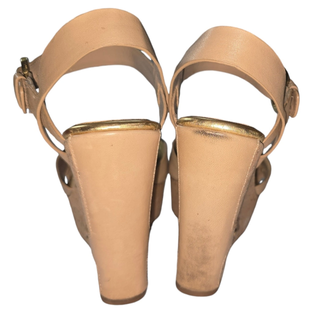 Vintage Women's Ivanka Trump Ithalina Beige Cork Wedge Leatger Sandals Size 8.5