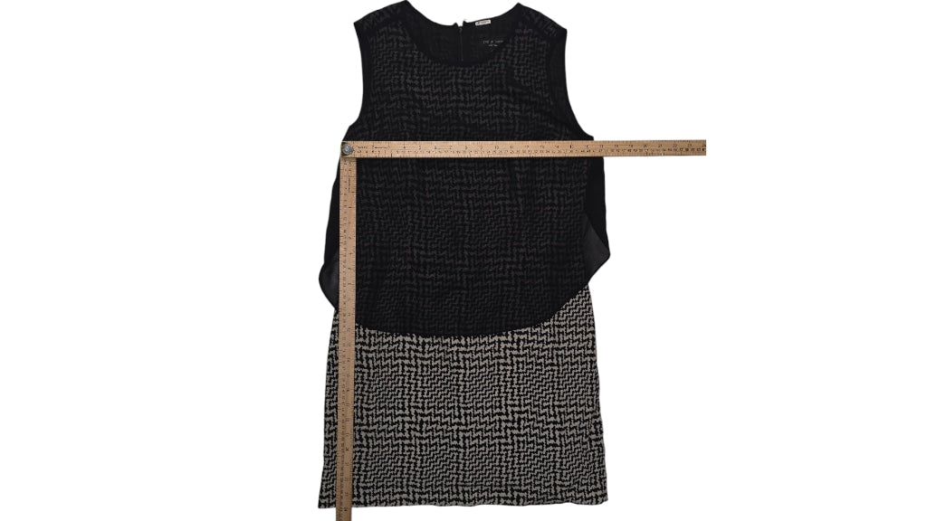 Women's Rag & Bone Black Fleet Dress 100% Silk Zig Zag with Sheer top Size 4